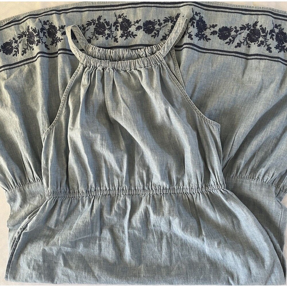 St John’s Bay 100% Cotton Embroidered Maxi Dress Large Blue Halter-Fringe Boho - Picture 8 of 10